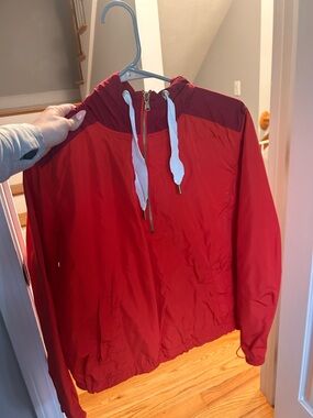 Old Navy Red Hooded Windbreaker with Maroon Yoke